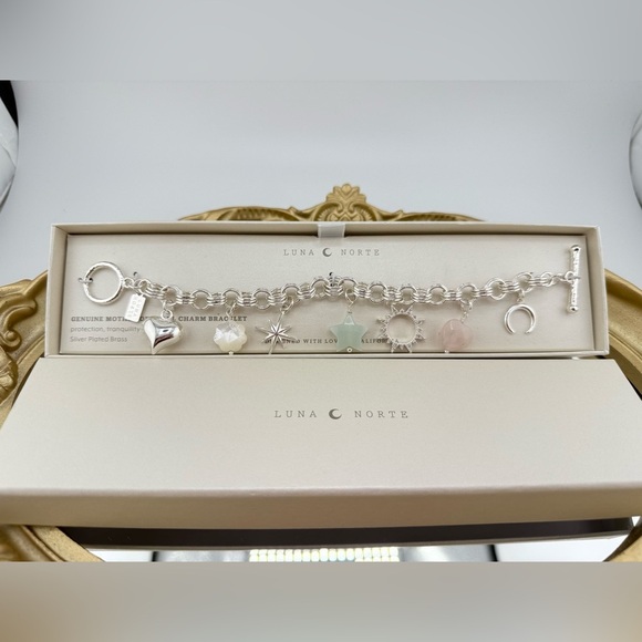 Luna Norte Genuine Stone Charm Bracelet – Silver-Plated with Mixed Charm… - Picture 1 of 5